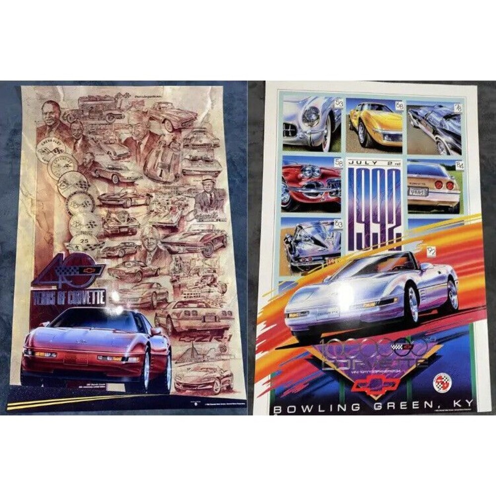 Lot Of 2 Vintage 90s 1992 Chevy Motor Division Corvette Posters GM 24” X 36”